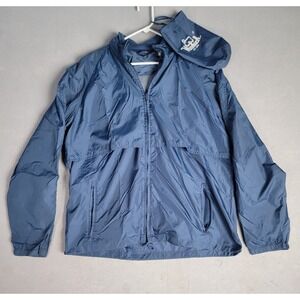 Woolrich Mens Nylon Rain Jacket Medium Blue Zip in Hood‎ Packable w/ Bag